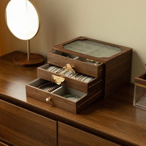 2/3 Schicht Holz Schmuckschatulle, große Schmuck Aufbewahrungsbox, Halskette Ring Armband Schmuck Organizer, Geburtstag Geschenk für Frau Mutter sie