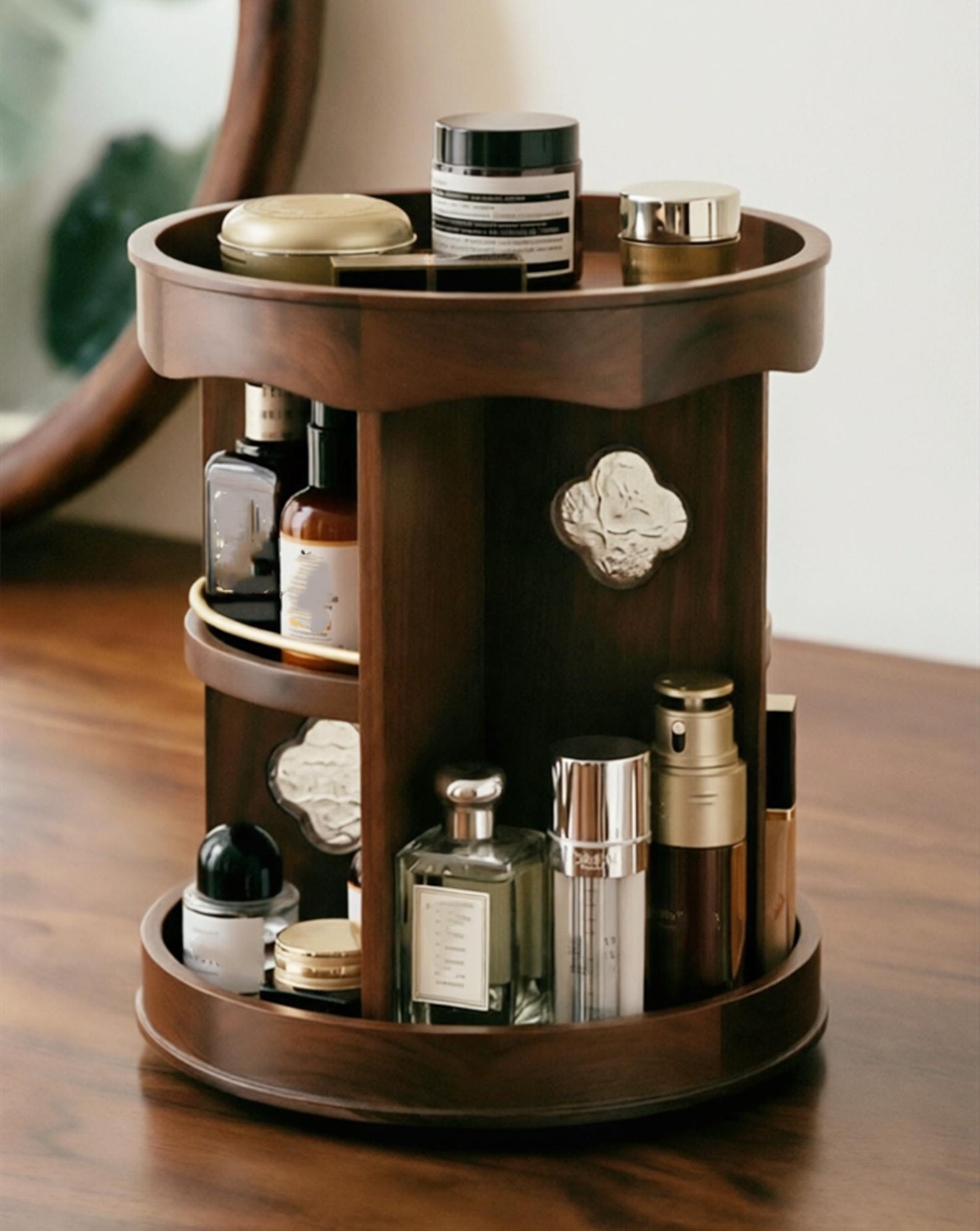 Circle Storage Rack Rotating Wooden Circle Storage Rack,women Cosmetics Makeup Organizers ...
