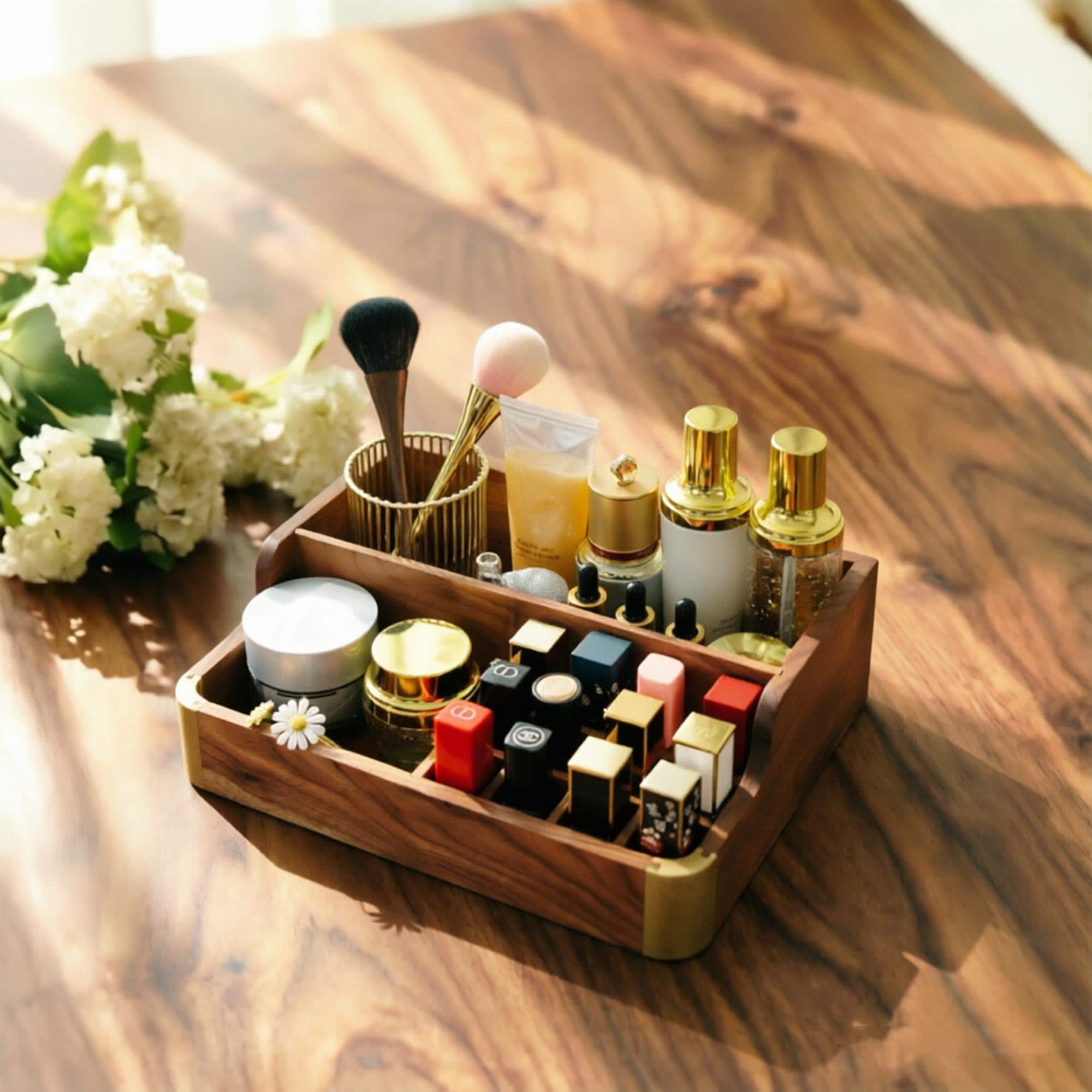 1/2/3 Layer Walnut Makeup Organizer, Cosmetic Storage Box