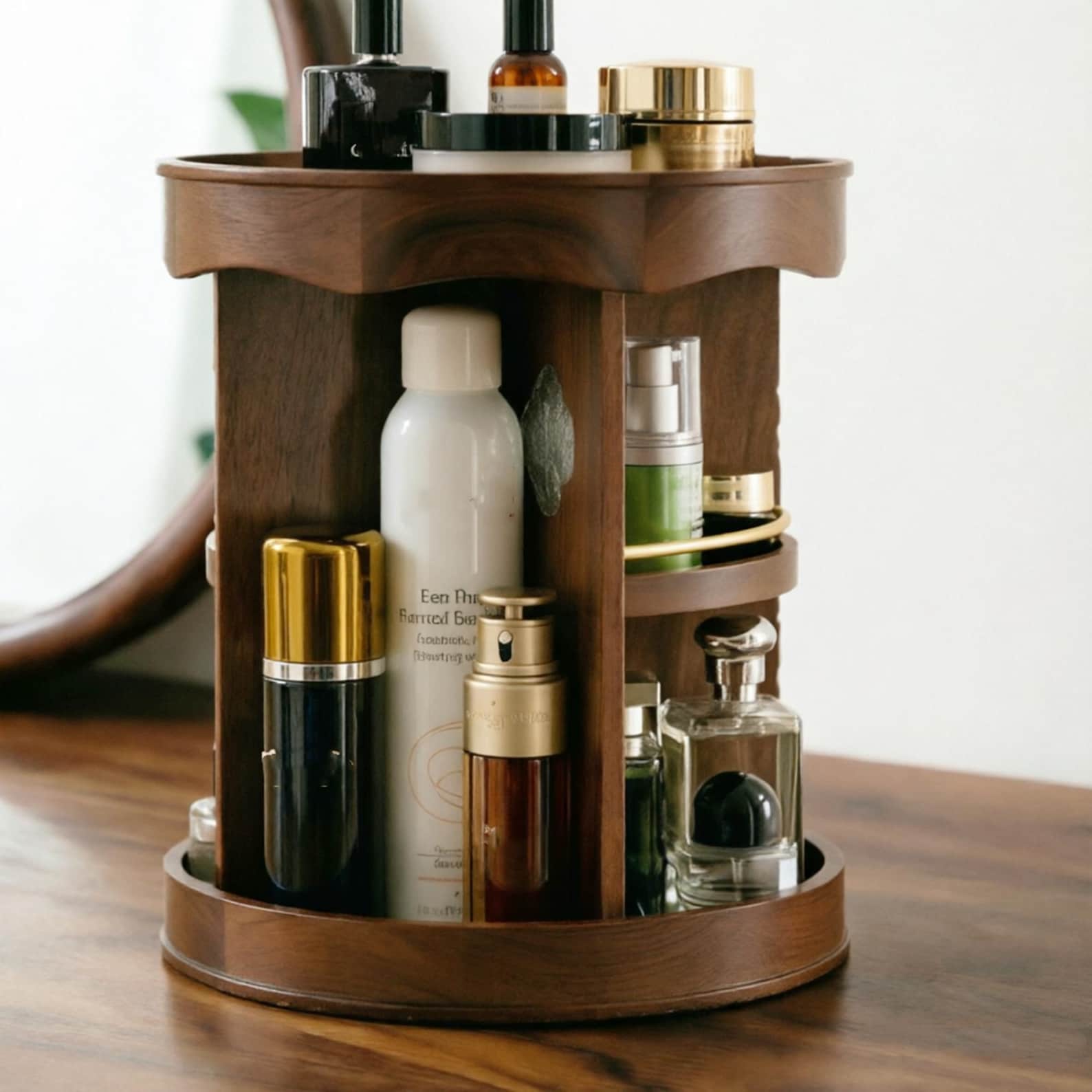 Circle Storage Rack Rotating Wooden Circle Storage Rack,women Cosmetics Makeup Organizers ...