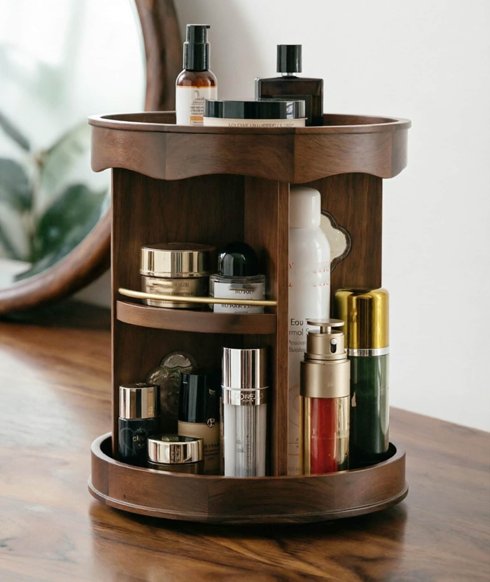 Circle Storage Rack Rotating Wooden Circle Storage Rack,women Cosmetics Makeup Organizers ...