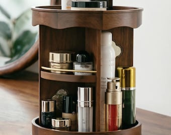 Rotating  Wood Cosmetics Makeup Organizers,Desktop multi-layer shelf for women