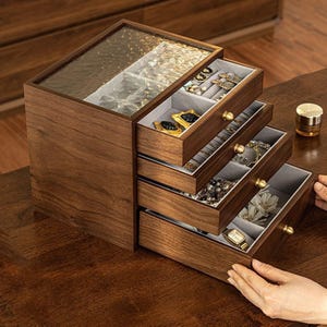 4/5 Layer Wooden Jewelry Box with glass,Large  jewelry storage box,Necklace Ring Jewelry Organizer,Birthday Anniversary gift for wife mom