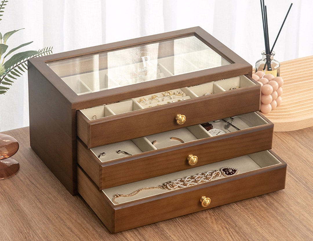 Engrave 2/3 Layer Glass Lid Jewelry Boxwooden Jewelry Box Etsy