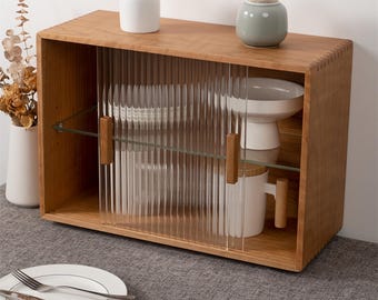 Walnut Desktop Cabinet: 2-Layer Glass Dust-Proof Tableware Organizer