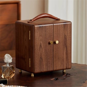 Caja de joyería vintage de nogal negro personalizada, caja de joyería portátil de madera de 5 capas, organizador de joyería de alta capacidad grabado, regalo del quinto aniversario