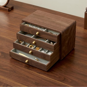Boîte à bijoux en noyer massif avec tiroir, petit porte-bijoux multicouche à graver, étui de rangement pour bijoux, meilleure idée cadeau pour femme maman elle