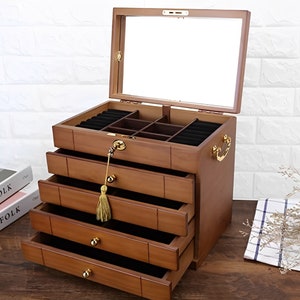 Engrave Large Jewelry Box,3/4/5-tier Wooden Jewelry Box With Lock ...