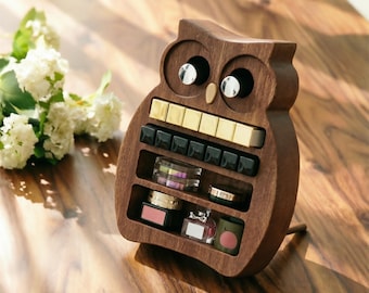 Small Walnut Owl cosmetics Organizer: Lipstick  Makeup Storage rack