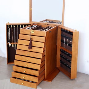 High-capacity 10-Layer wooden Jewelry Box,Locking Jewelry Organizer Storage,Jewellery Cabinet,Birthday Wedding Anniversary gift for wife