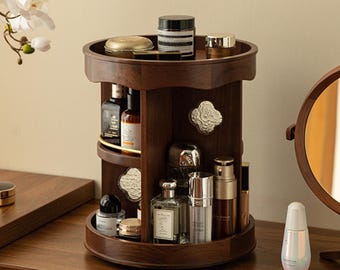 Rotating  wooden circle storage rack,Women cosmetics Makeup Organizers,Makeup Beauty storage,Desktop multi-layer shelf,Gift for her