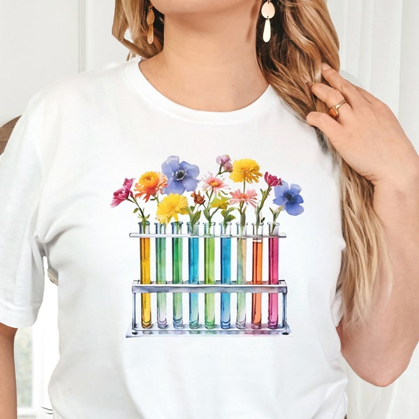 Watercolor Test Tube Rack Shirt, Gift for Scientist, Science Biology or Chemistry Teacher, Medical Lab Tech Shirt, Chemist New Graduate