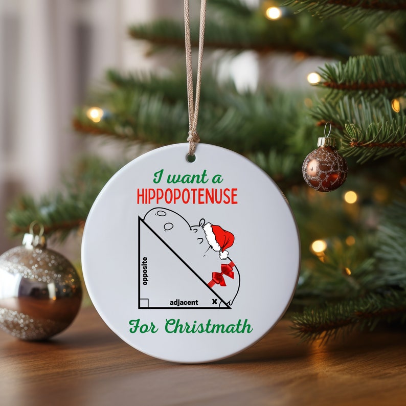 Hippopotenuse Ornament, Funny Math Teacher Ornament, Math Teacher