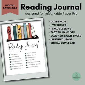reMarkable Paper Pro Reading Journal, Book Tracker per reMarkable Pro, Registro di lettura, Recensioni di libri, Tracker di biblioteca, diario digitale