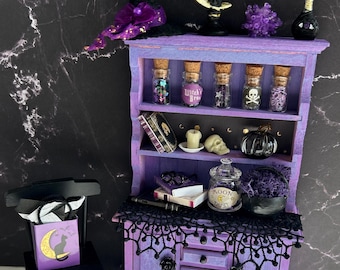 Dollhouse Miniature witch cupboard purple mystical themed