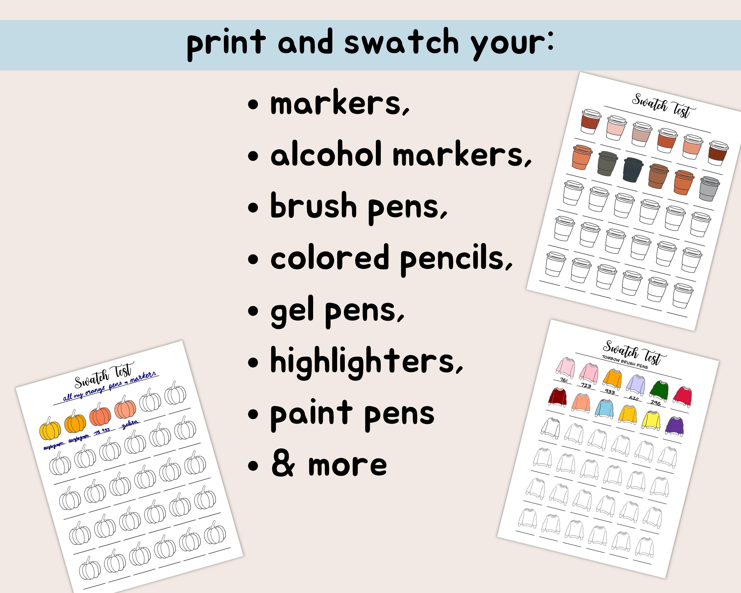 Blank Swatch Chart for Alcohol Markers, Printable Marker Swatch Page, Blank Color Chart for ...