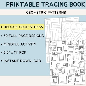 Printable calming art exercises, mindfulness tracing book, abstract pattern coloring sheets printable mindfulness tracing geometric pattern