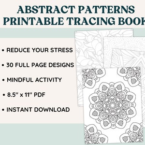 printable mindfulness tracing, mindfulness tracing workbook, Calming adult coloring patterns, Mindful abstract coloring sheets, tracing page