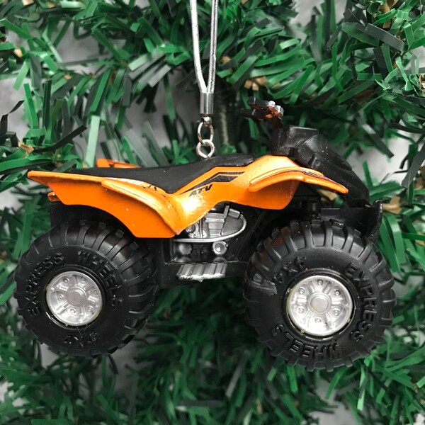 ATV Orange 4 Wheeler - Christmas Tree Ornament w/  Silver Rims