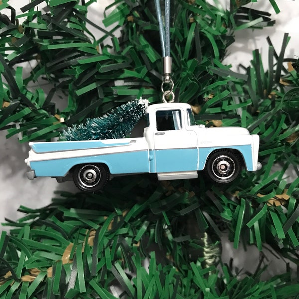 Old Blue Farm Truck - Carrying a Tree ~ Christmas Ornament