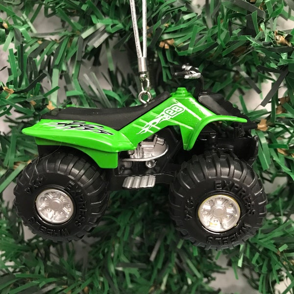ATV Green 4 Wheeler Christmas Tree Ornament  Silver Rims