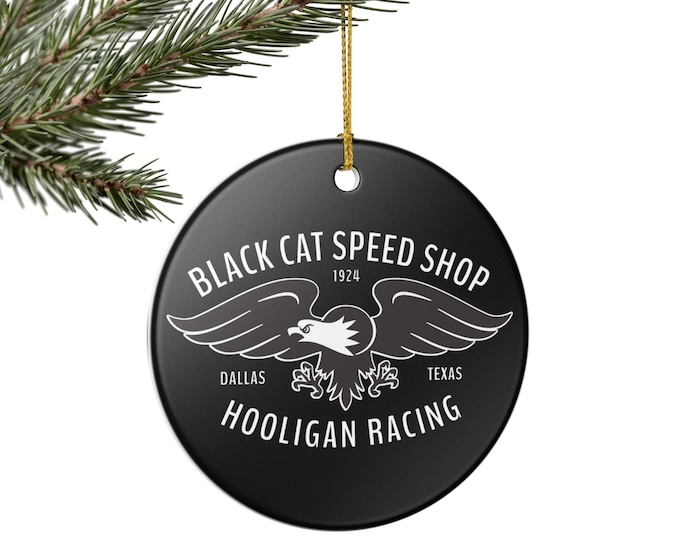 Black Cat Speed Shop Hooligan Racing Ornament | Ceramic Round Decoration