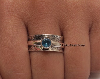 Blue Topaz Ring, Handmade Ring, Spinner Ring, Women Ring, 925 Silver Ring, Natural Topaz, Meditation Ring, Worry Ring, Topaz Jewelry