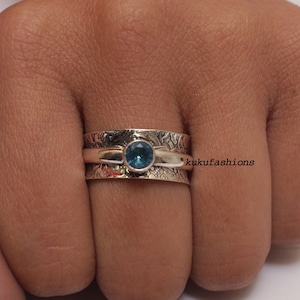 Blue Topaz Ring, Handmade Ring, Spinner Ring, Women Ring, 925 Silver Ring, Natural Topaz, Meditation Ring, Worry Ring, Topaz Jewelry imagem 1