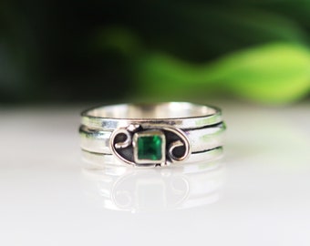 Emerald Ring, Spinner Ring, Women Ring, Spin Ring, 925 Silver Ring, Anxiety Ring, Natural Emerald, Meditation Ring, Thumb Ring, Boho Ring