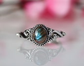 Labradorite Ring, Minimalist Ring, 925 Silver Ring, Dainty Ring, Midi Ring, Natural Labradorite, Blue Fire Labradorite, Women Ring, Gift Her