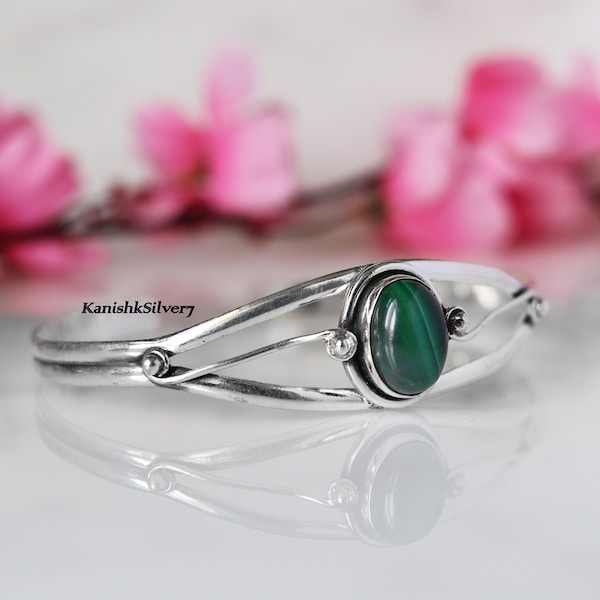 Malachite Bangle, Women Ring, Cuff Bangle, 925 Silver Bangle, Statement Bangle, Natural Malachite, Dainty Bangle, Bohemian Bangle, Gift Her