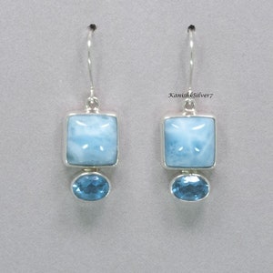 Larimar & Blue Topaz Earring, Handmade Earring, Dangle Earring, 925 Silver Earring, Unique Earring, Designer Earring, Promise Earring