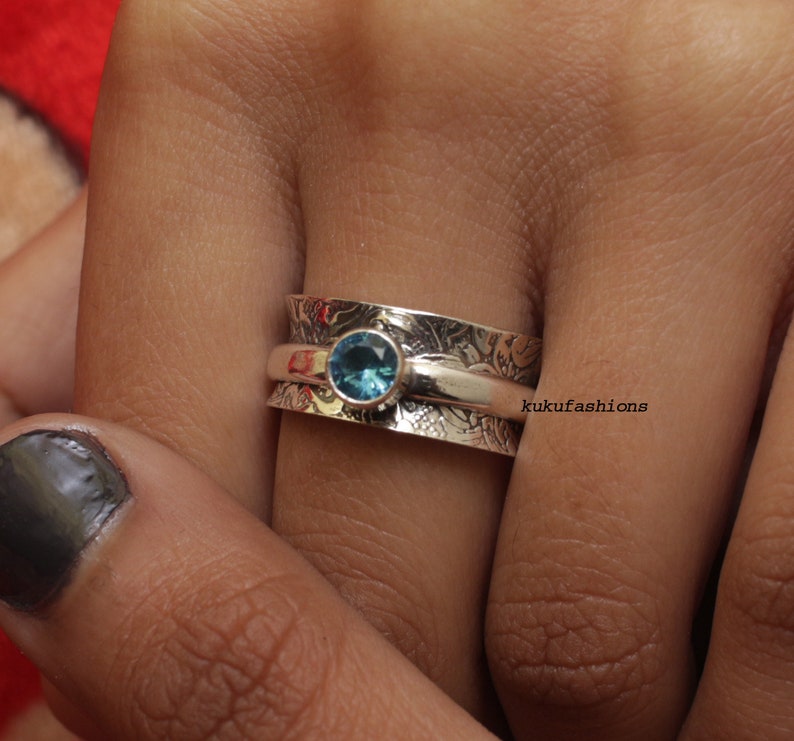 Blue Topaz Ring, Handmade Ring, Spinner Ring, Women Ring, 925 Silver Ring, Natural Topaz, Meditation Ring, Worry Ring, Topaz Jewelry imagem 5