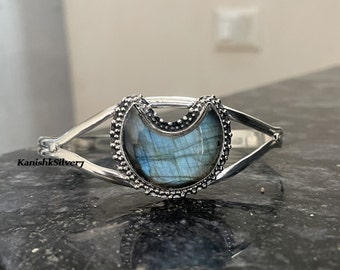 Labradorite Bangle, Statement Bangle, 925 Silver Bangle, Moon Labradorite, Natural Labradorite, Bohemian Bangle, Gemstone Bangle, Gift Love