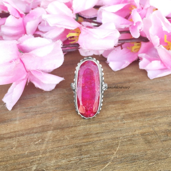 Indian Ruby Ring, Women Ring, Sterling Silver Ring, Natural Ruby, Adjustable Ring, Handmade Ring, Unique Ring, Ruby Jewelry, Statement Ring