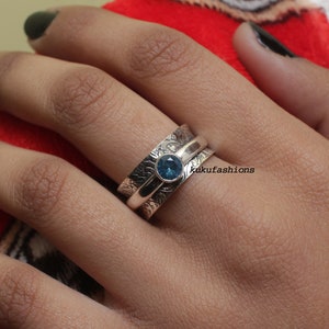 Blue Topaz Ring, Handmade Ring, Spinner Ring, Women Ring, 925 Silver Ring, Natural Topaz, Meditation Ring, Worry Ring, Topaz Jewelry imagem 4