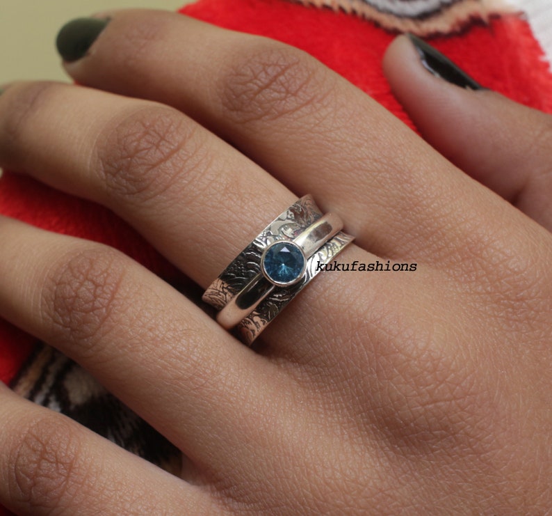 Blue Topaz Ring, Handmade Ring, Spinner Ring, Women Ring, 925 Silver Ring, Natural Topaz, Meditation Ring, Worry Ring, Topaz Jewelry imagem 4