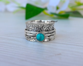 Turquoise Ring, Spinner Ring, Fidget Ring, 925 Silver Ring,  Meditation Ring, Natural Turquoise, Spin Ring, Dainty Ring, Silver Band Ring