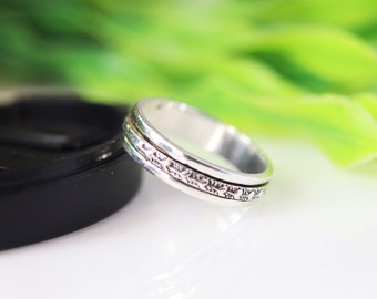 Flower Spinner Ring, Thumb Ring, 925 Silver Ring, Spin Ring, Promise Ring, Boho Ring, Handmade Ring, Anxiety Ring, Leaf Ring, Worry Ring