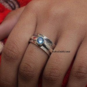 Blue Topaz Ring, Handmade Ring, Spinner Ring, Women Ring, 925 Silver Ring, Natural Topaz, Meditation Ring, Worry Ring, Topaz Jewelry imagem 3