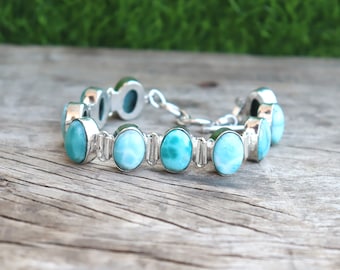 Larimar Bracelet, 925 Silver Bracelet, Handmade Bracelet, Wedding Gift, Natural Larimar, Charm Bracelet, Dainty Bracelet, Larimar Jewelry