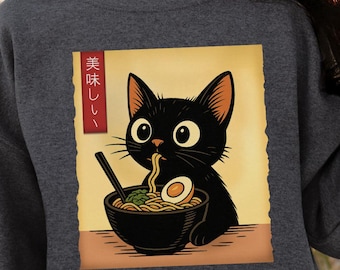 Cat Eating Ramen Sweatshirt, Kawaii Cat, Japanese Cat Shirt, Ramen Lovers Shirt, Cute Cat Lover Gift