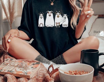 Halloween Ghost T-Shirt, Goats Shirt, Ghost Goats Tee, Goat Lover Shirt, Happy Halloween, Spooky Season, Country Girl T-Shirt
