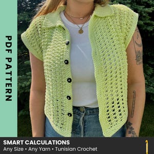 Crochet Top PATTERN / Willow Button Up / Tunisian Stitch / Instant Downloadable PDF Pattern / Interactive PDF Pattern / Video Tutorial