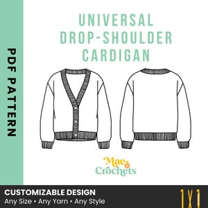 Crochet Cardigan PATTERN / Universal Drop-Shoulder Cardigan / Tunisian Stitch / Instant Downloadable PDF Pattern / Interactive PDF Pattern