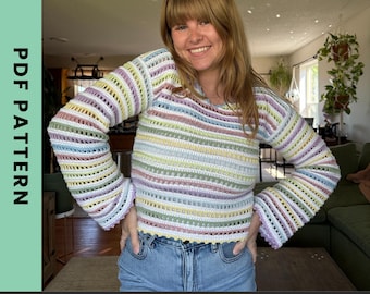 Crochet Sweater PATTERN / Color Shuffle Sweater / Custom Fit Stash Buster / Oversized Mesh Sweater/ Any Yarn Weight / Size Inclusive