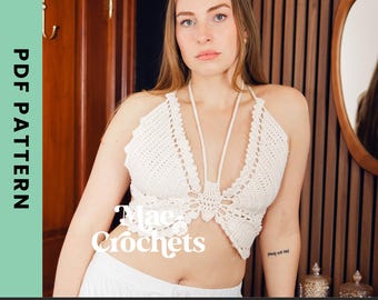 Crochet Butterfly Top Pattern / Mae's Butterfly Top / Halter Top / Bralette /  Instant Downloadable PDF Pattern / Size-Inclusive