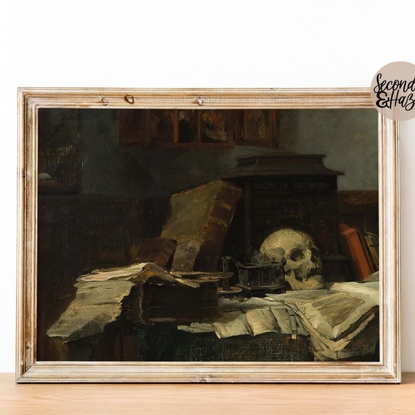 Spooky Victorian Gothic Art, Dark Academia Decor, Gothic Home Decor, Creepy Goth Wall Art, Vintage Oil Painting, Skull, 1800's PRINTABLE ART