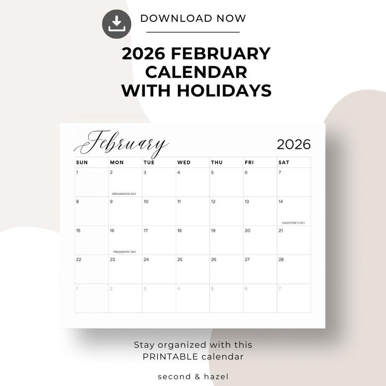 February 2026 Calendar Printable, Month of Jan Landscape, Minimal ...