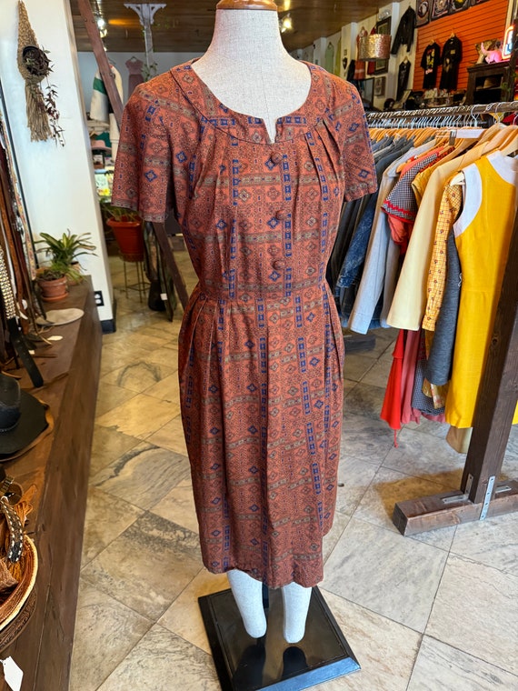 50s Paisley Dress Mid Century XL